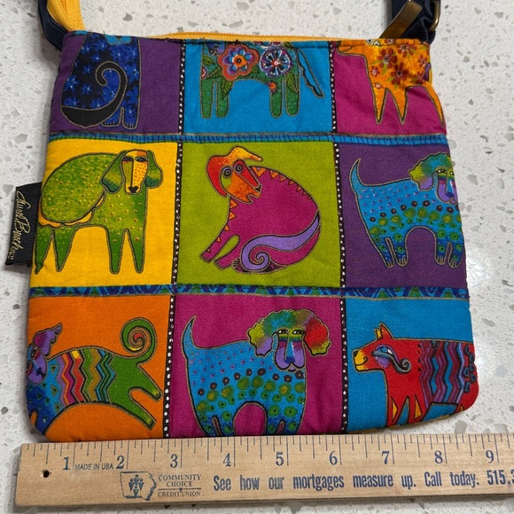 Laurel Burch Colorful Dog Print Crossbody Bag Canvas batik bright kitschy fun - Picture 4 of 7